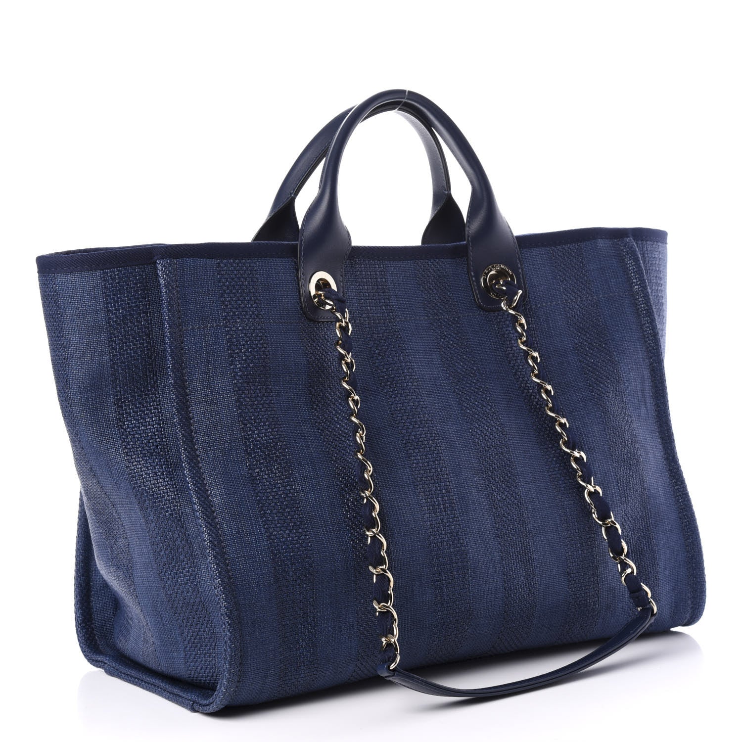 Chanel Mixed Fibers Striped Medium Deauville Tote Navy Blue 4 of 12