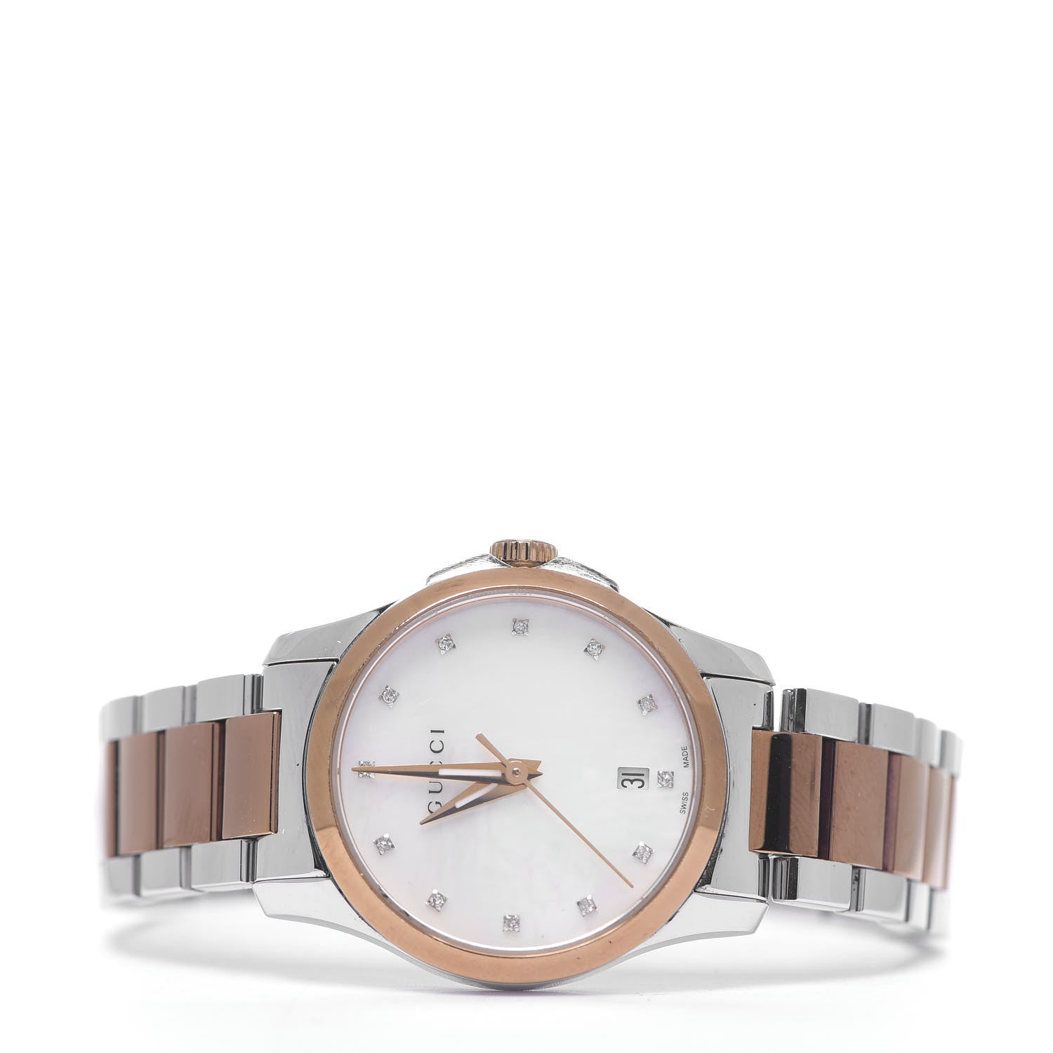 Gucci Stainless Steel Diamond Mother of Pearl 27mm G-Timeless Two Tone Quartz Watch 2 of 6