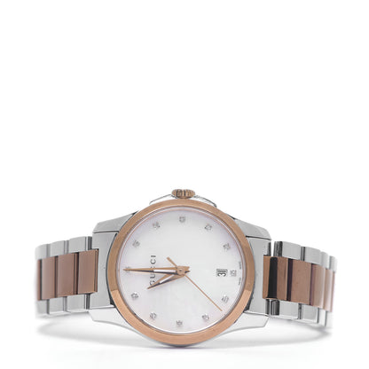 Gucci Stainless Steel Diamond Mother of Pearl 27mm G-Timeless Two Tone Quartz Watch 2 of 6