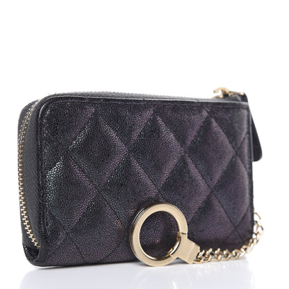 Chanel Iridescent Caviar Quilted Zipped Key Holder Case Black 3 of 11
