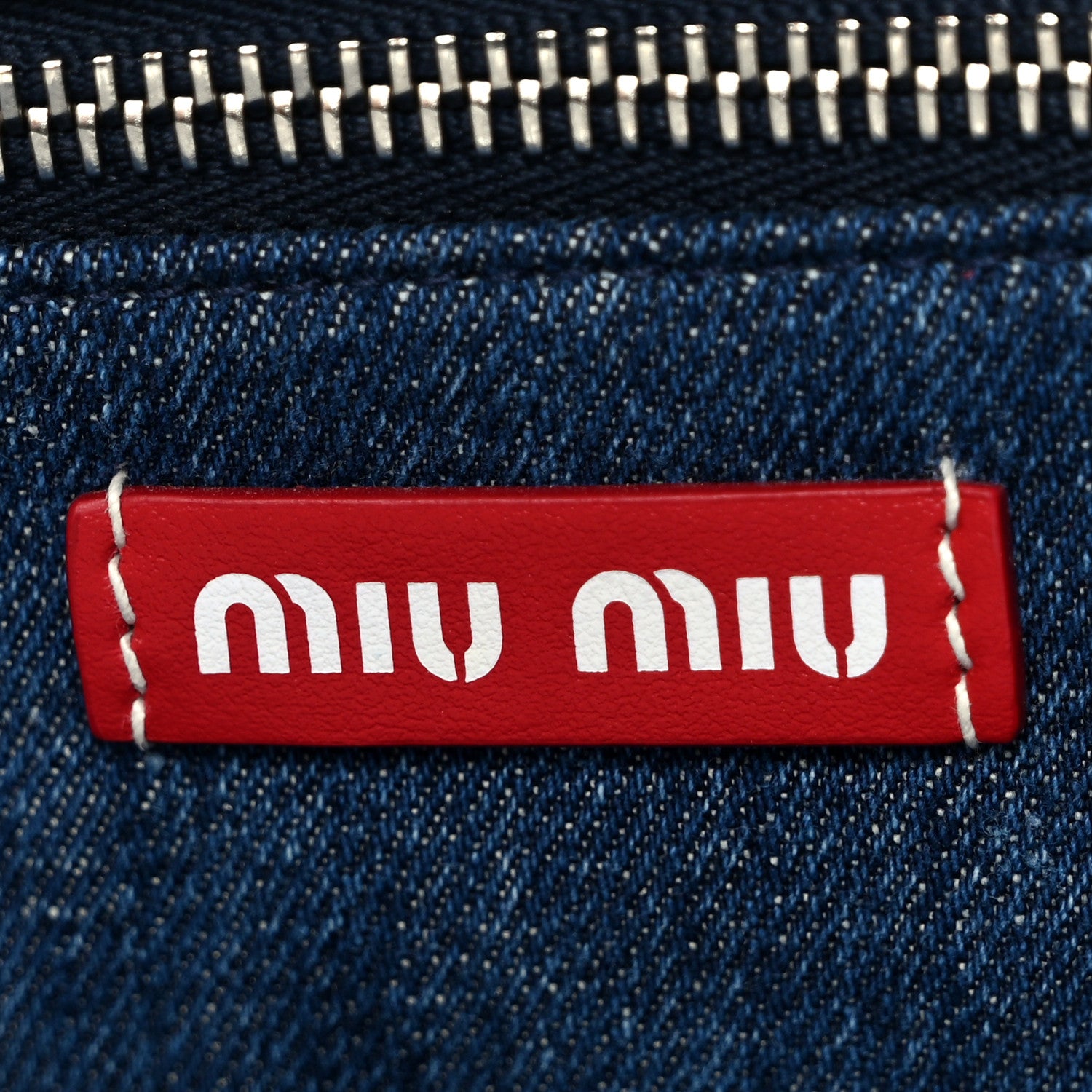 Miu Miu Canvas Denim Striped Logo Tote White Blue 6 of 9