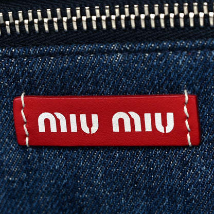 Miu Miu Canvas Denim Striped Logo Tote White Blue 6 of 9