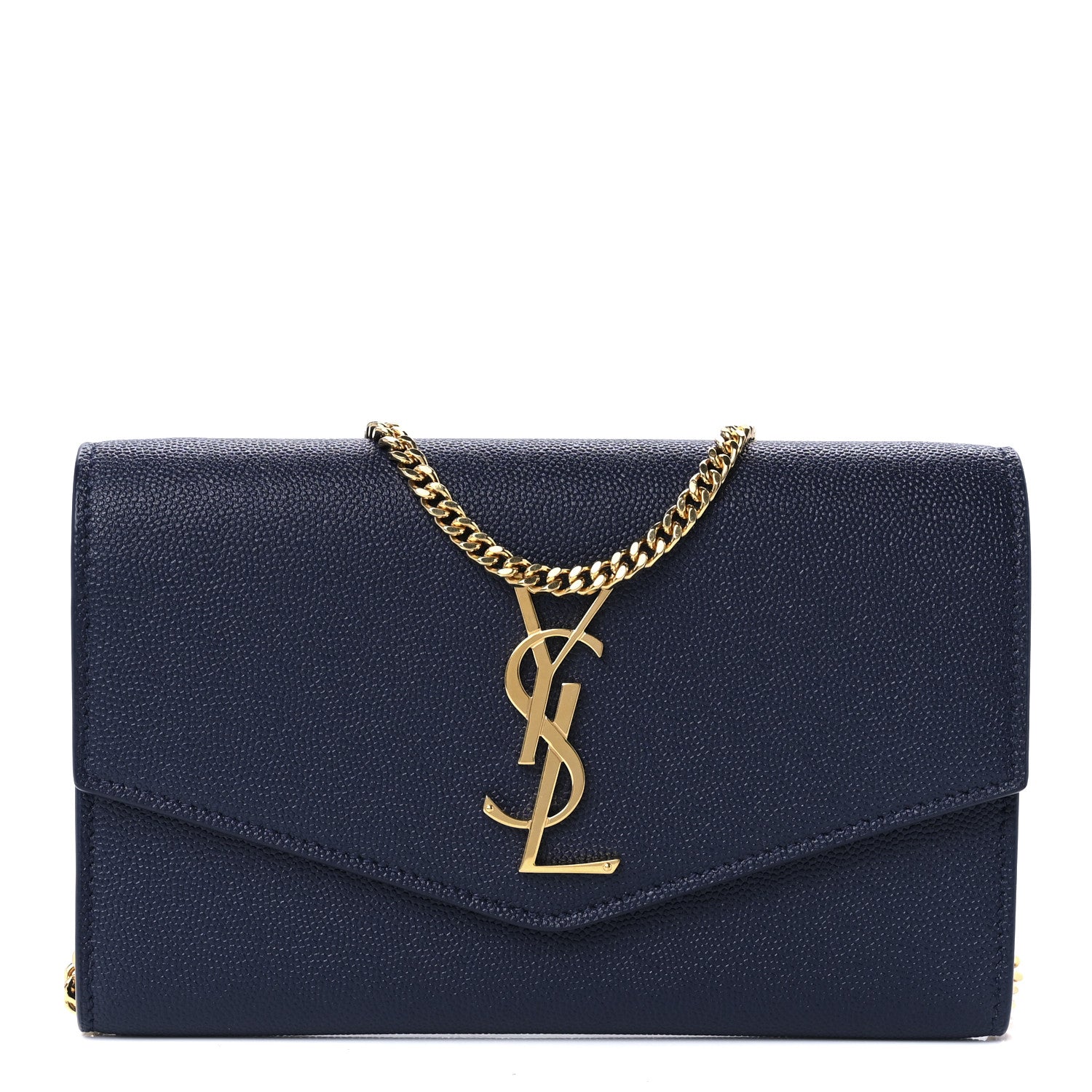 Saint Laurent Grain De Poudre Monogram Uptown Chain Wallet Blue Charron 3 of 15
