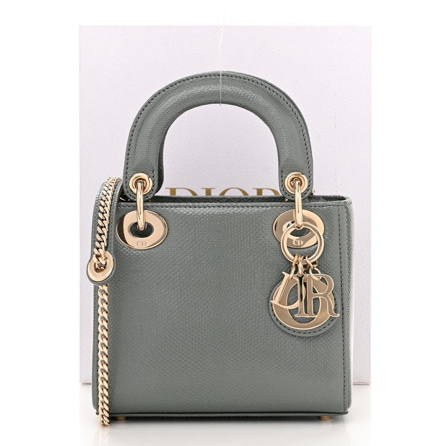 Lizard Mini Lady Dior Light Grey