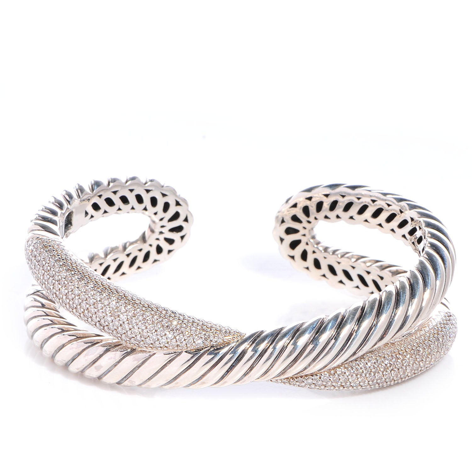 David Yurman Sterling Silver Pave Diamonds Crossover Cuff 1 of 6