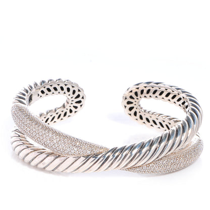 David Yurman Sterling Silver Pave Diamonds Crossover Cuff 1 of 6