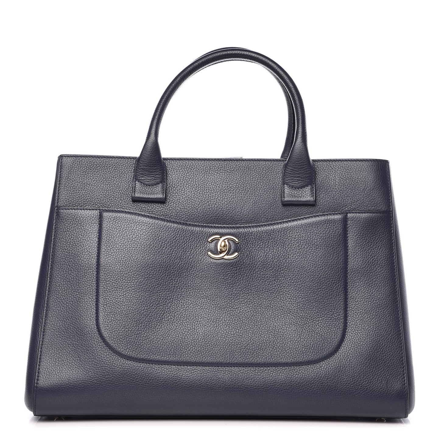 Grained Calfskin Medium Neo Executive Shopper Tote Dark Blue