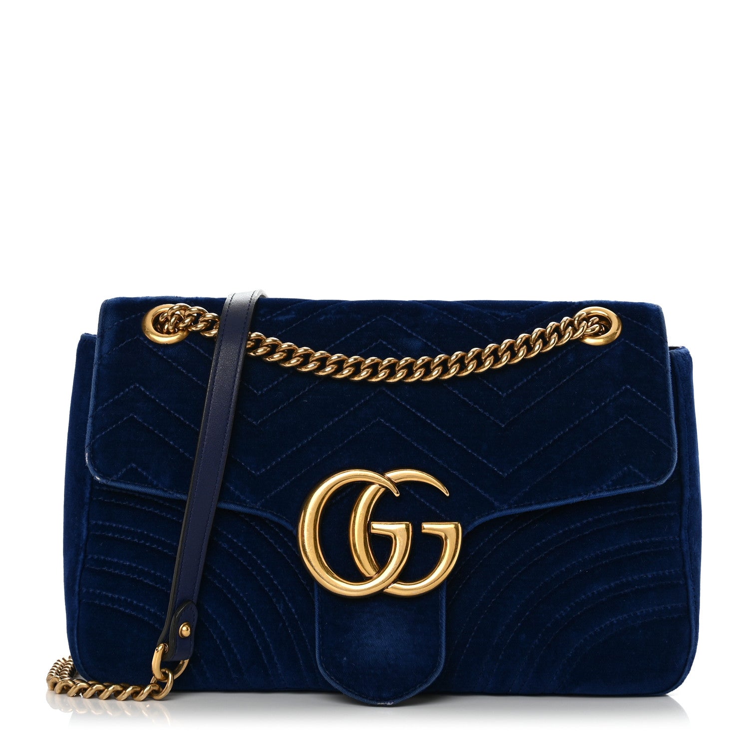 Gucci Velvet Matelasse Medium GG Marmont Shoulder Bag Cobalt Blue 1 of 13