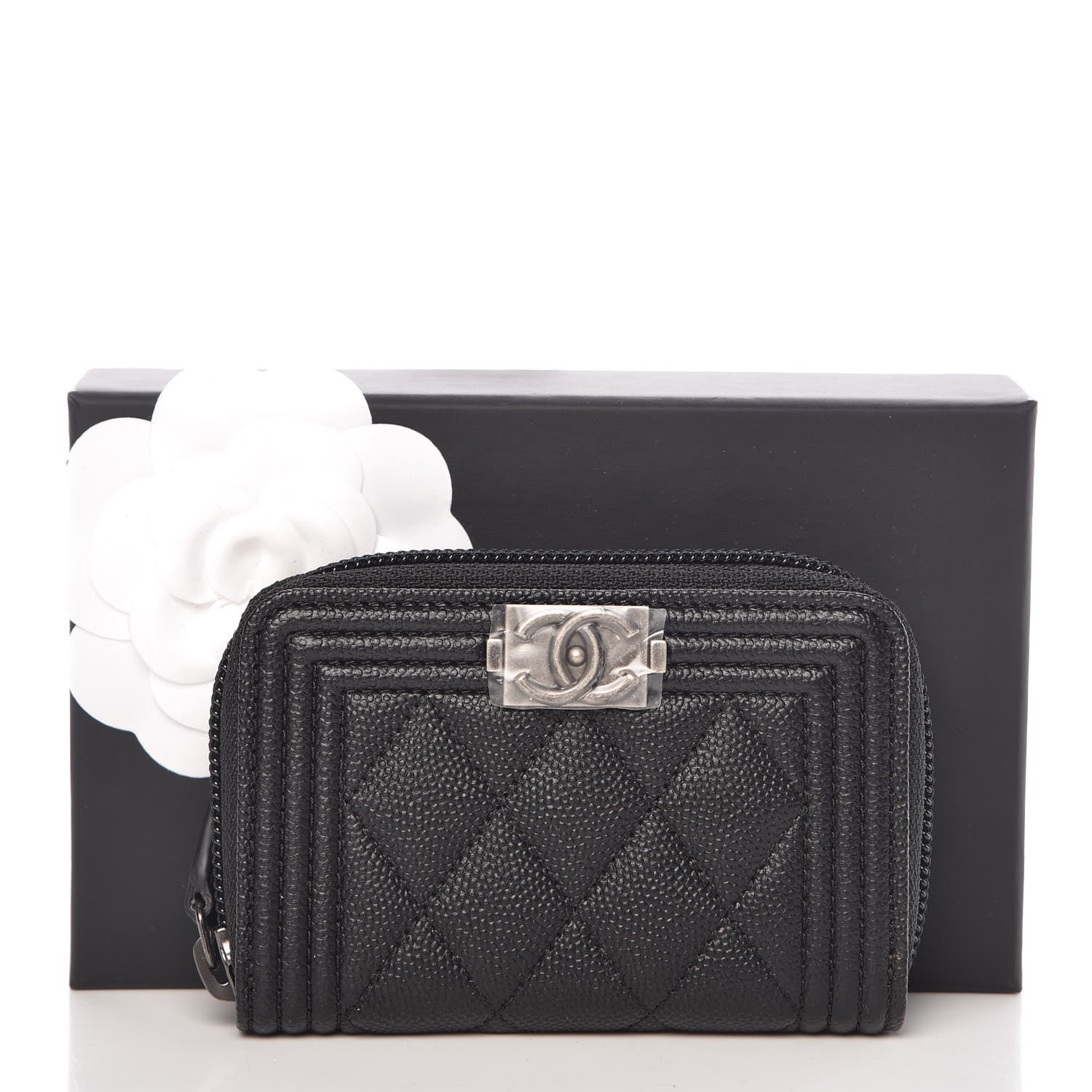 Chanel Caviar Quilted Boy Zip Around Coin Purse Black 11 of 11