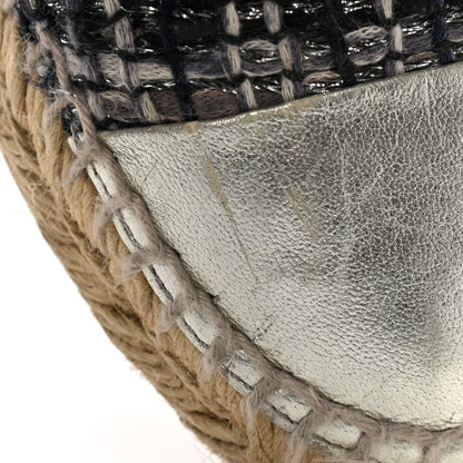 Chanel Metallic Tweed Lambskin CC Espadrilles 38 Blue Black Silver 10 of 14