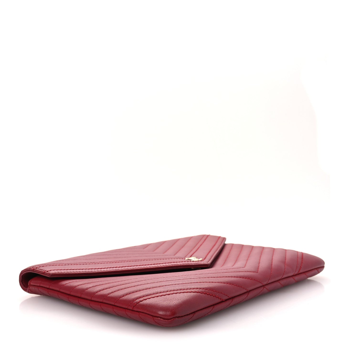 Calfskin Chevron Quilted Small Envelope Clutch Red