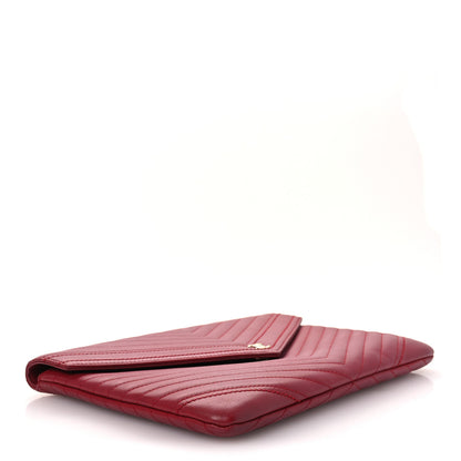 Chanel Calfskin Chevron Quilted Small Envelope Clutch Red 4 of 12