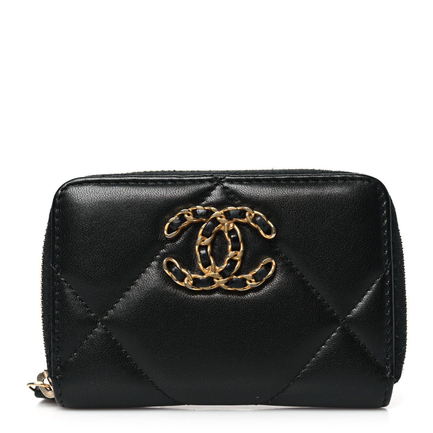 Chanel Lambskin Quilted Chanel 19 Zip Around Coin Purse Wallet Black 1 of 8