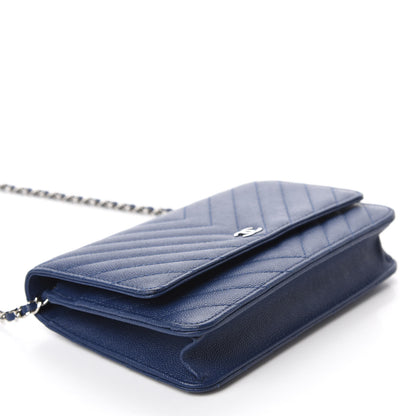 Chanel Caviar Chevron Wallet On Chain WOC Navy 4 of 12