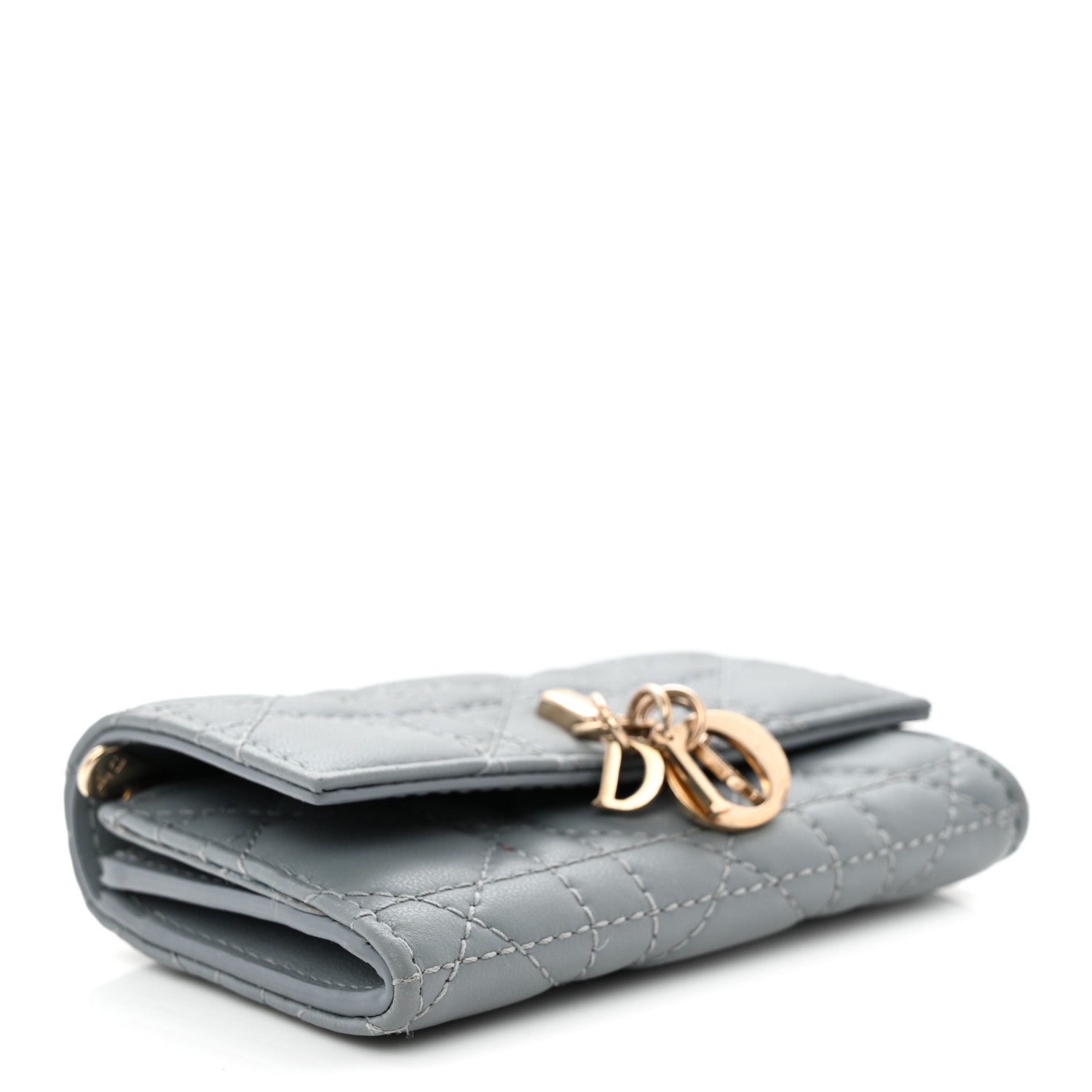 Christian Dior Lambskin Cannage Lady Dior Flap Card Holder Gray