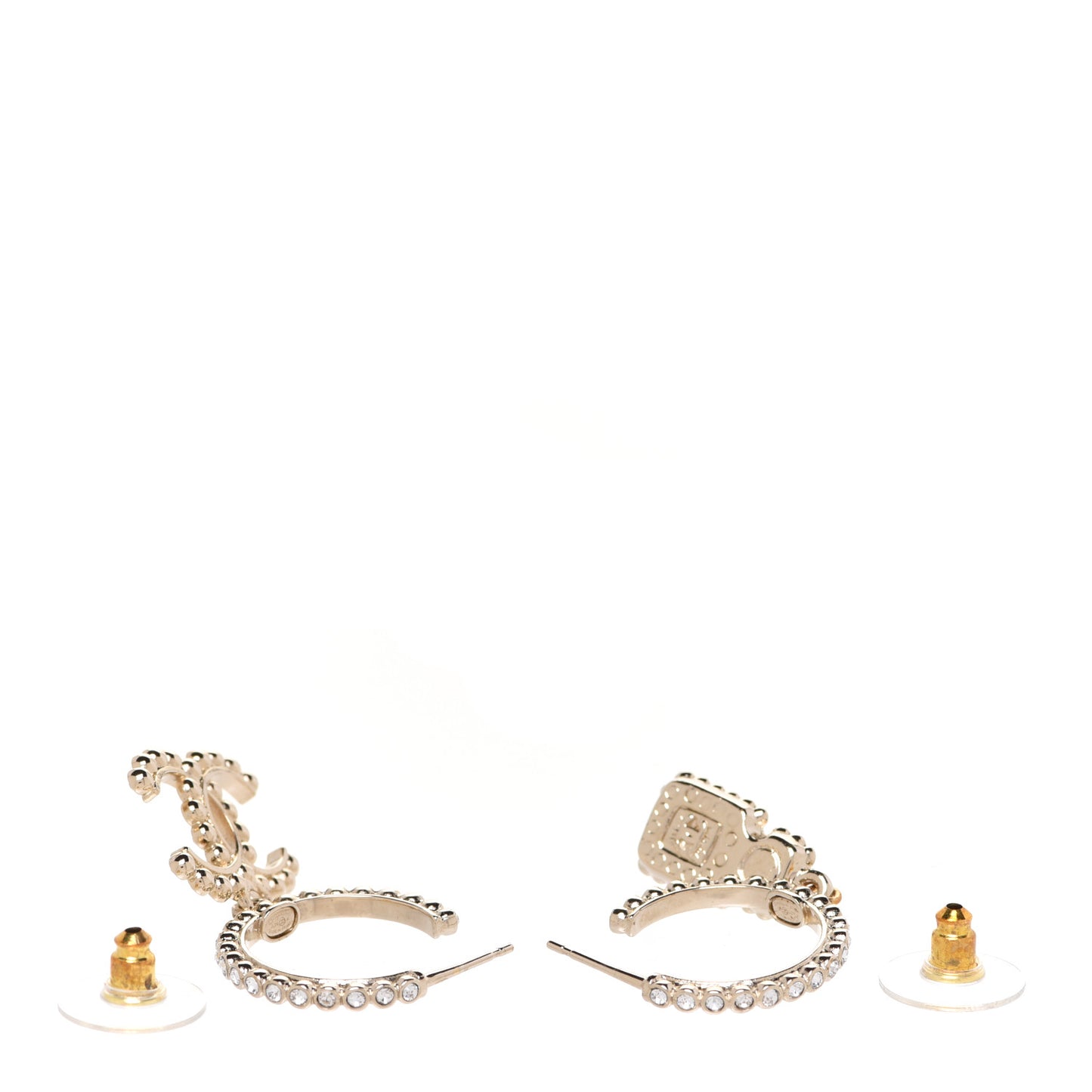 Crystal Pearl CC Perfume Bottle Drop Hoop Earrings Gold