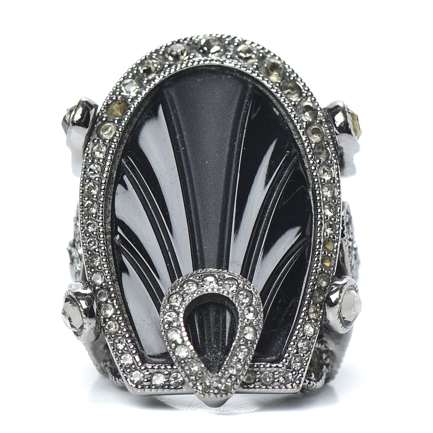 Crystal Resin Art Deco Ring 7.25 Black Silver