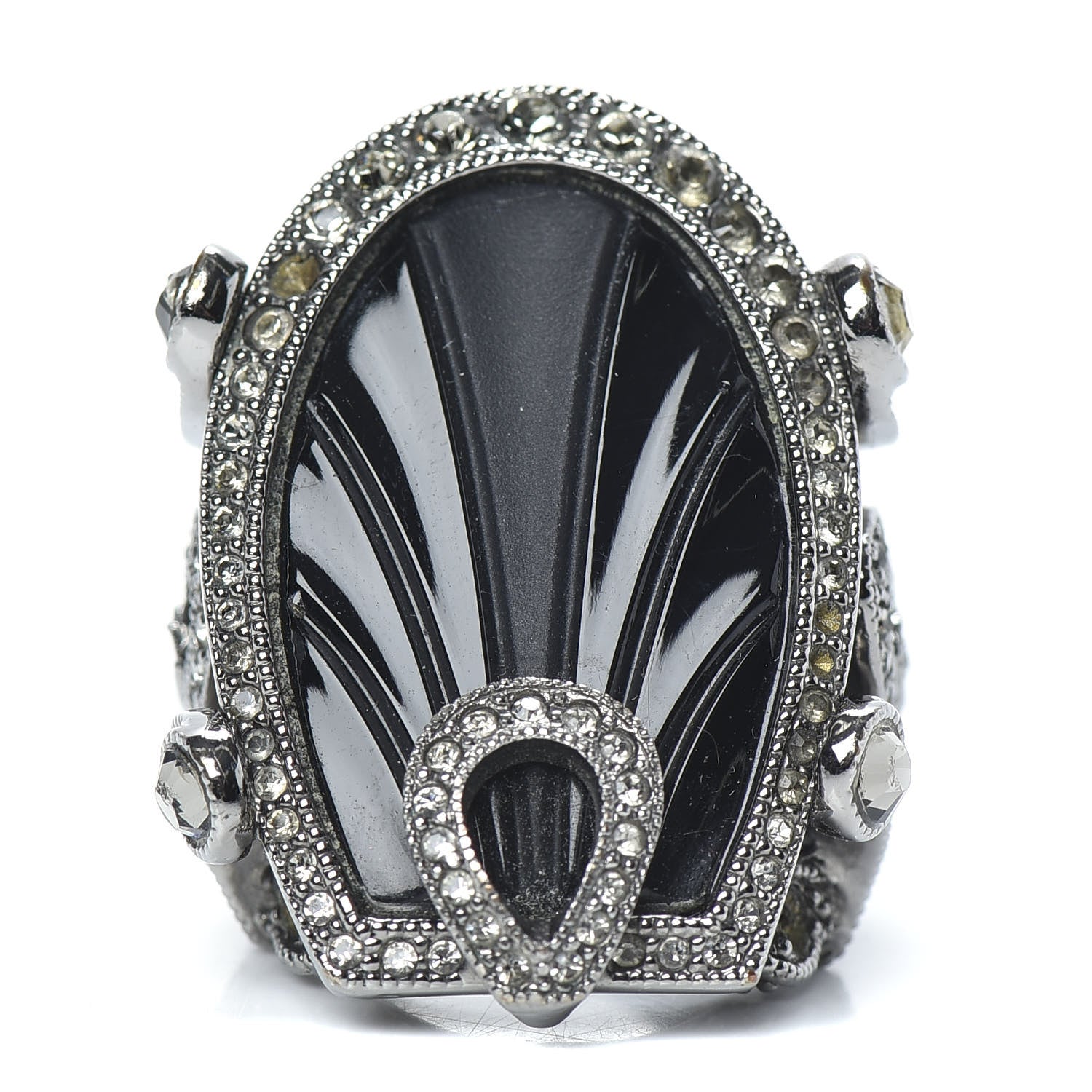 Christian Dior Crystal Resin Art Deco Ring 7.25 Black Silver 1 of 6