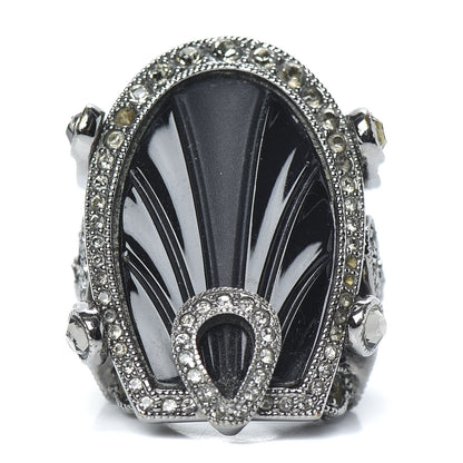 Christian Dior Crystal Resin Art Deco Ring 7.25 Black Silver 1 of 6