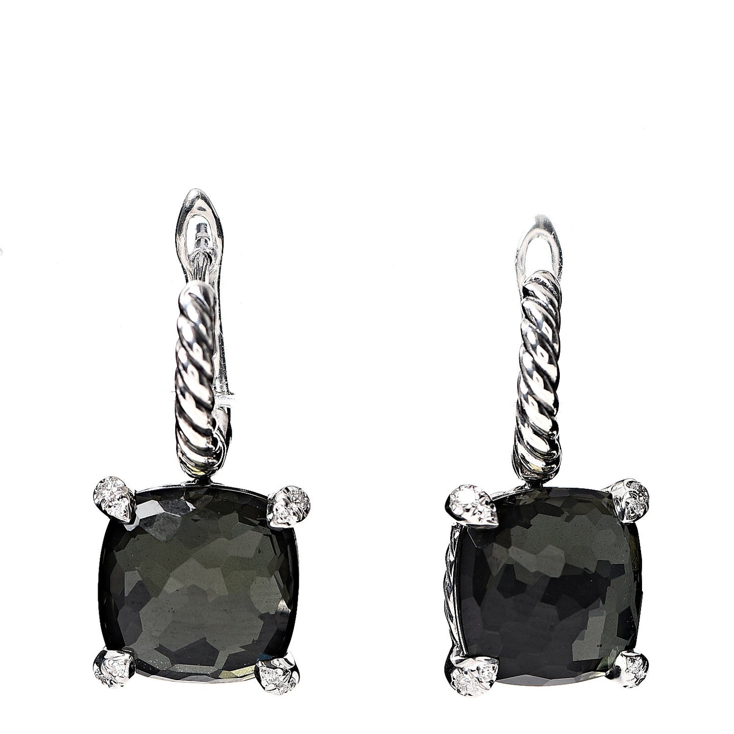 Sterling Silver Green Orchid Diamond Chatelaine Drop Earrings