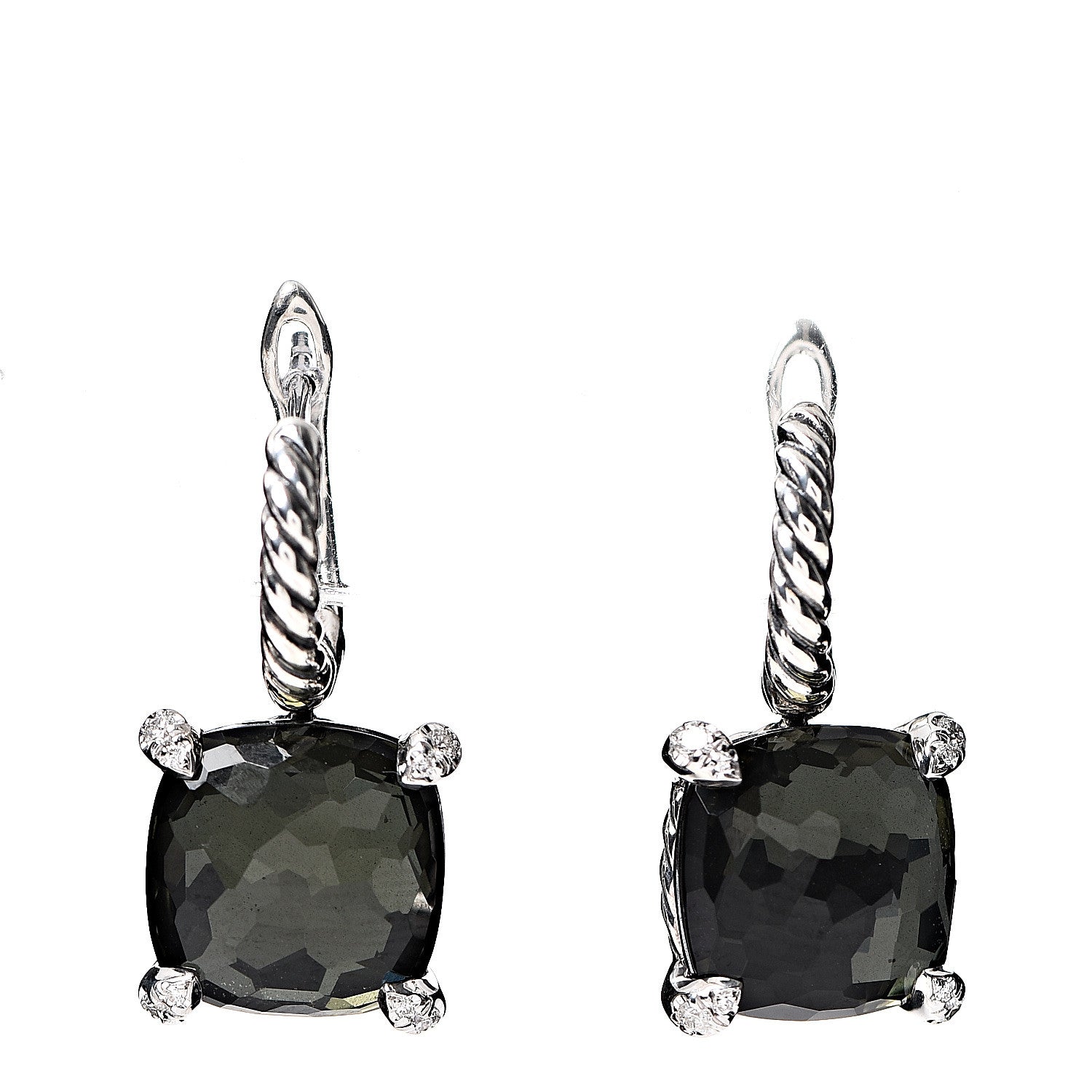David Yurman Sterling Silver Green Orchid Diamond Chatelaine Drop Earrings 1 of 4
