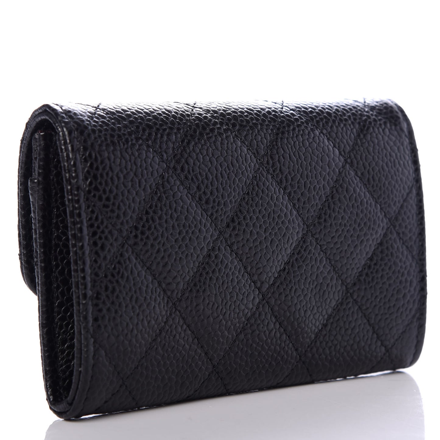 Caviar Quilted Flap Card Holder Black
