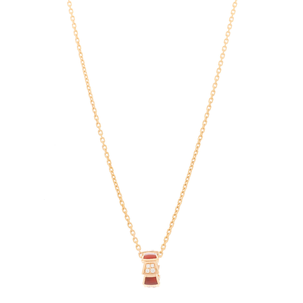 Bulgari 18K Rose Gold Diamond Carnelian Serpenti Viper Pendant Necklace 1 of 6