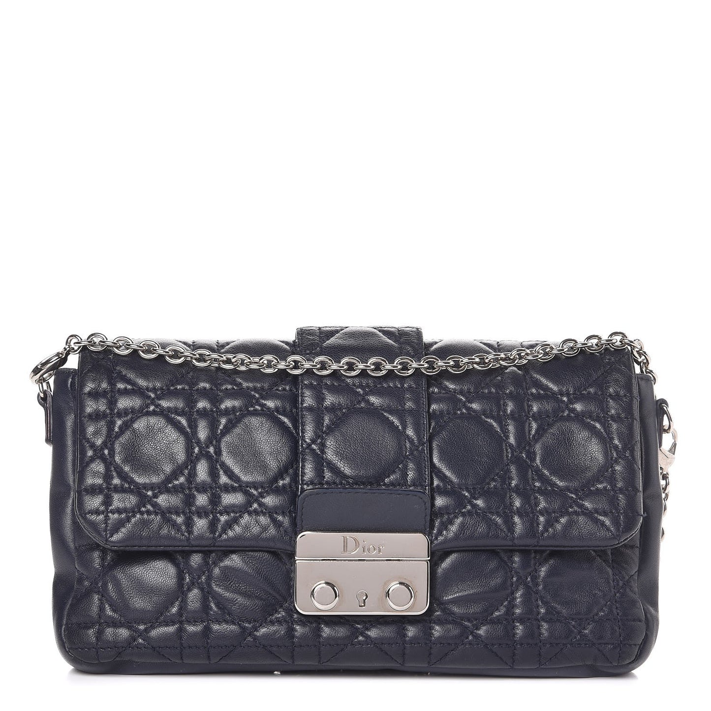 Lambskin Cannage New Lock Pouch Navy Blue