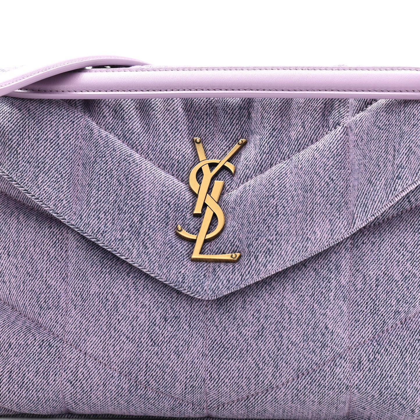 Denim Quilted Small Loulou Puffer Monogram Chain Satchel Bleached Lilac