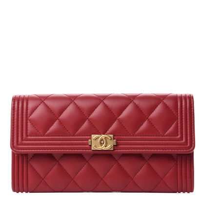 Chanel Lambskin Quilted Boy Flap Wallet Dark Red 1 of 9