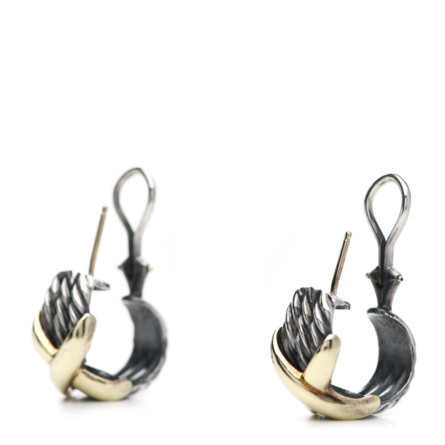 David Yurman Sterling Silver 14K Yellow Gold Cable Classics X Earrings 3 of 5