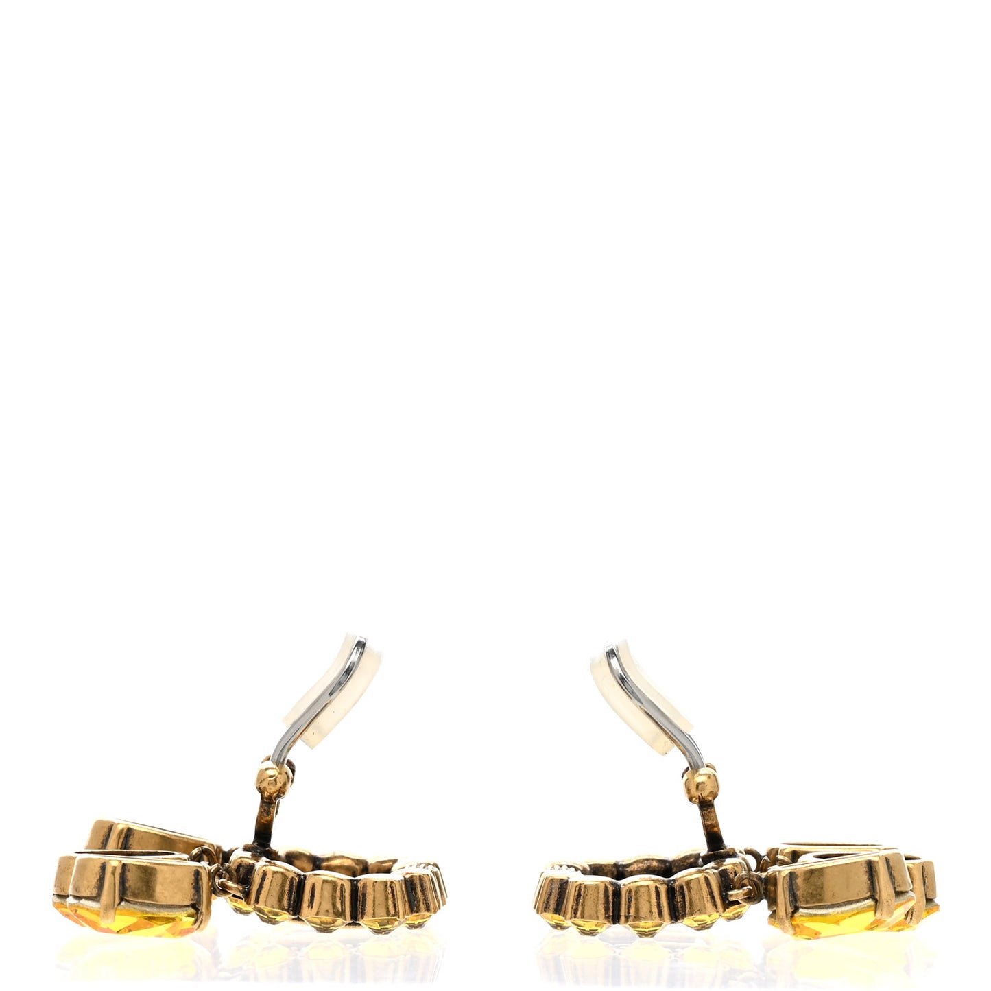 Metal Crystal Double G Clip On Earrings Aged Gold Yellow
