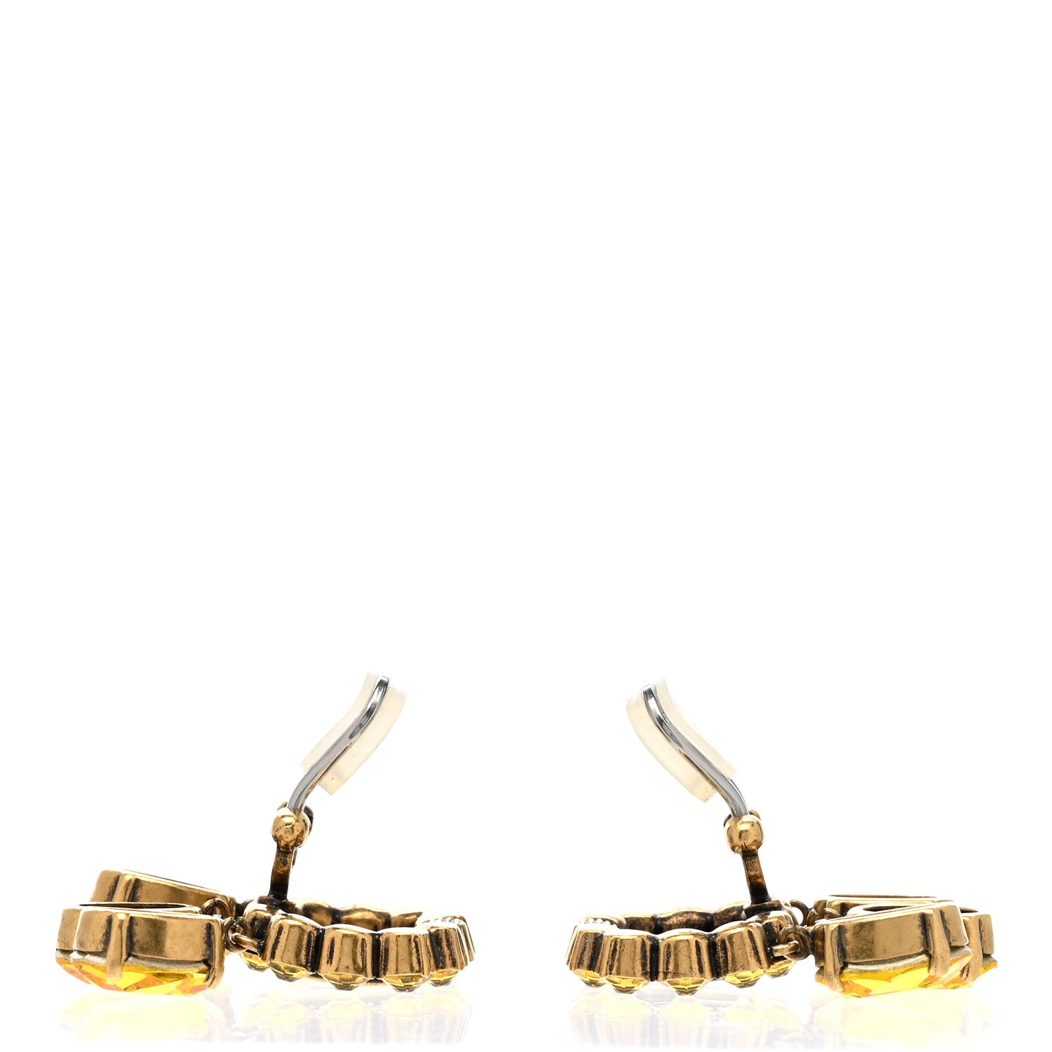 Gucci Metal Crystal Double G Clip On Earrings Aged Gold Yellow 3 of 4