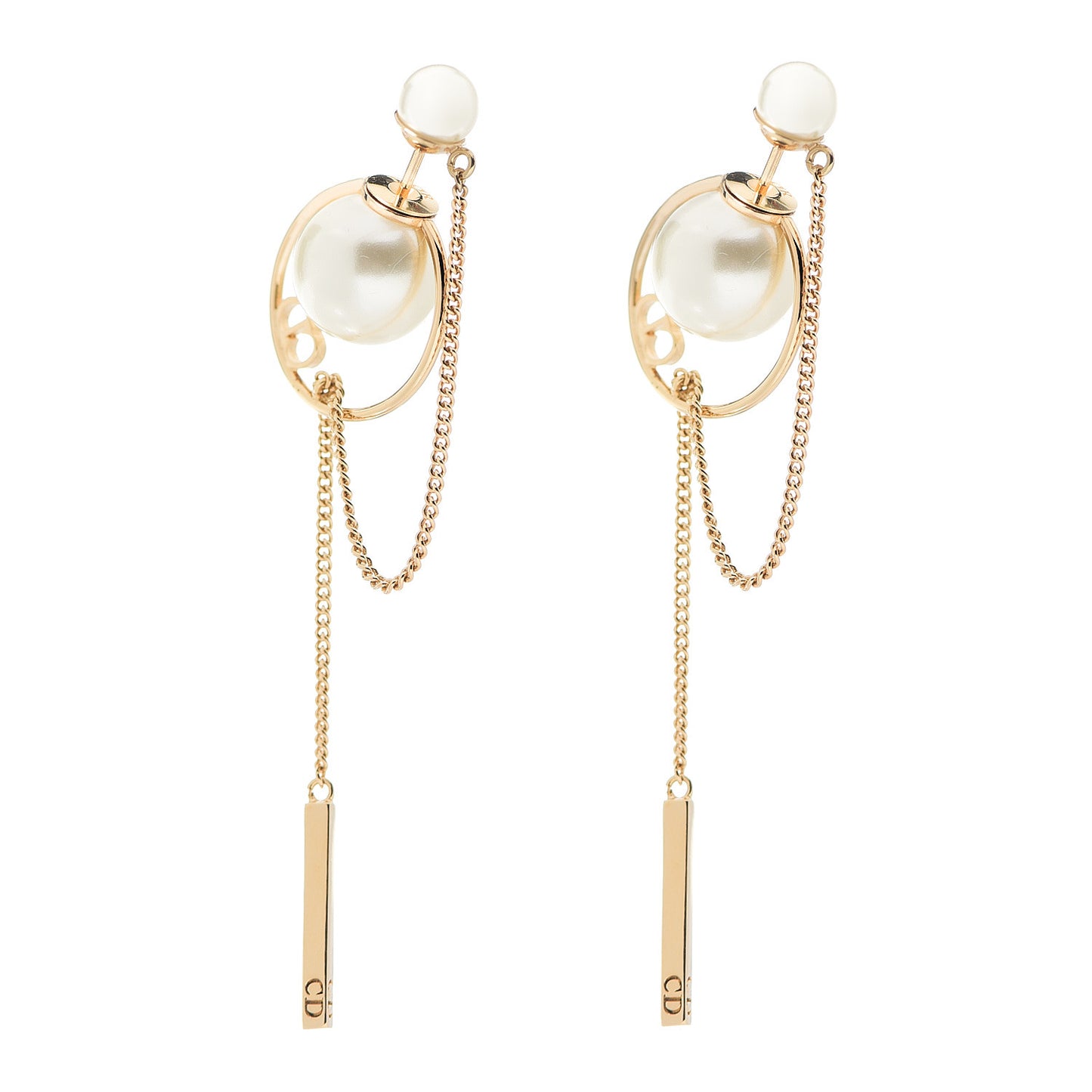 Pearl Tribales Dangle Chain Earrings Gold