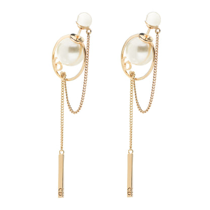 Christian Dior Pearl Tribales Dangle Chain Earrings Gold 1 of 2