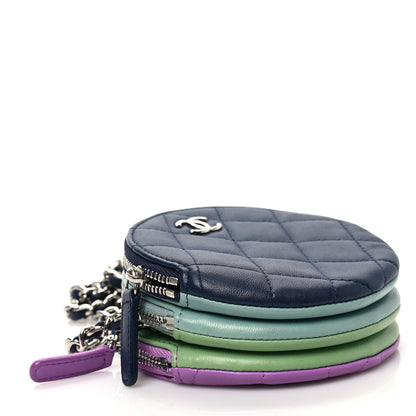Chanel Lambskin Quilted Round Clutch With Chain Navy Blue Green Purple 4 of 8