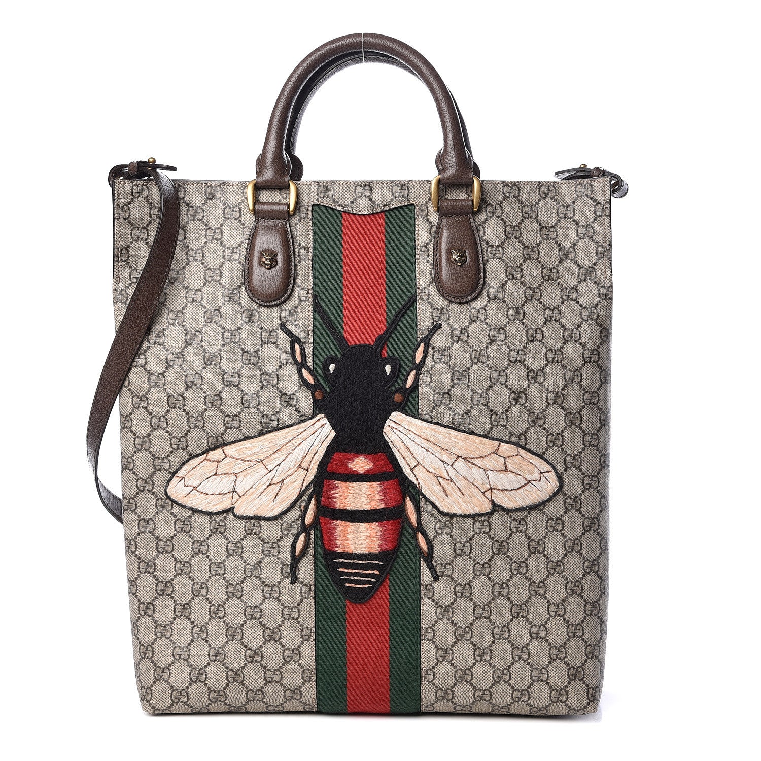 Gucci GG Supreme Monogram Web Animalier Bee Vertical Tote Brown 1 of 10