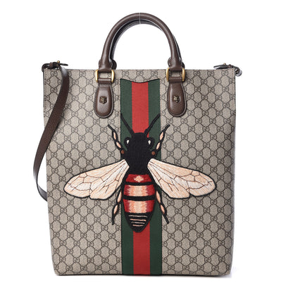 Gucci GG Supreme Monogram Web Animalier Bee Vertical Tote Brown 1 of 10
