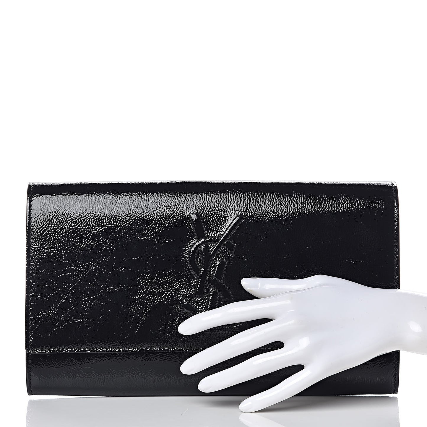 Textured Patent Monogram Large Belle De Jour Clutch Black