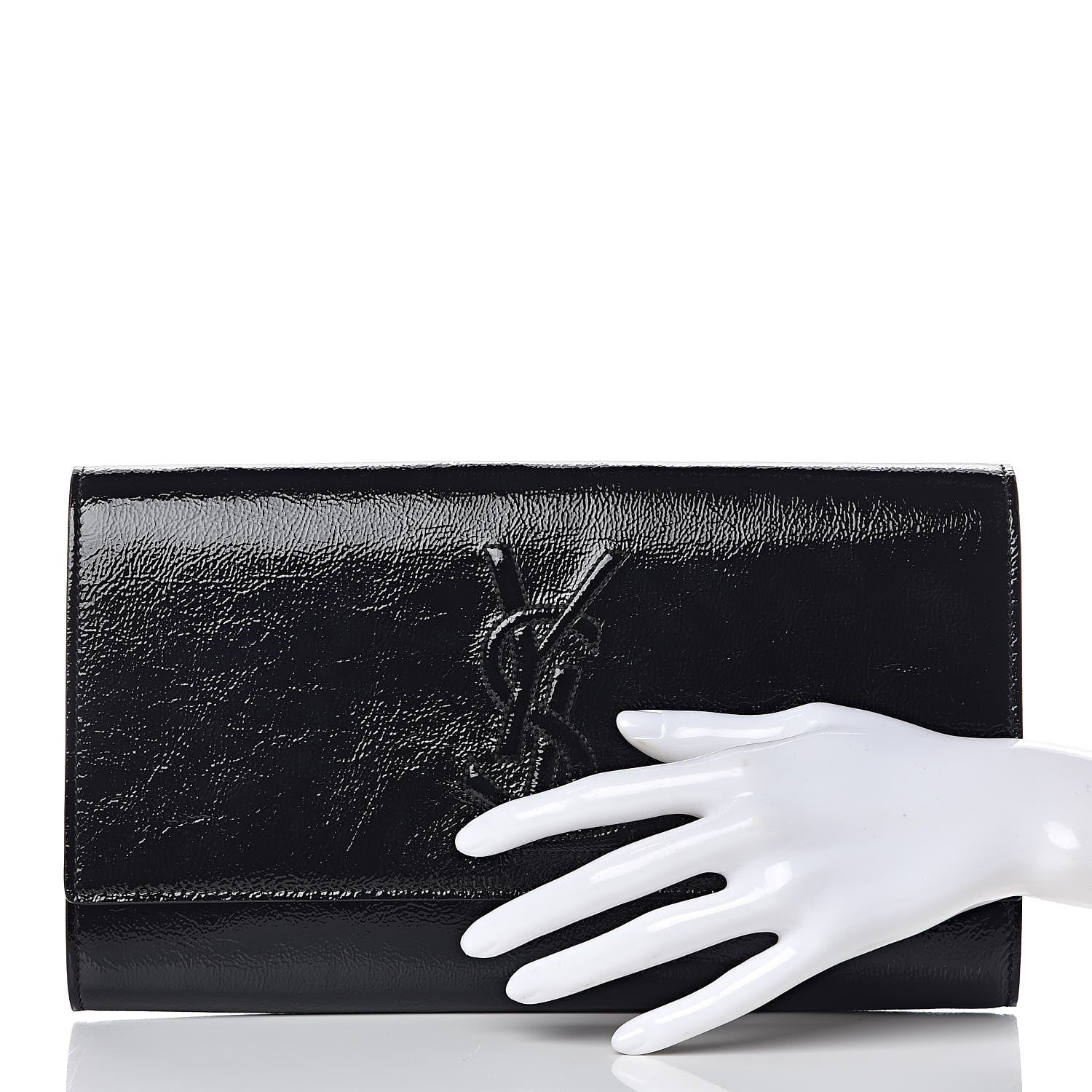 Saint Laurent Textured Patent Monogram Large Belle De Jour Clutch Black 2 of 9