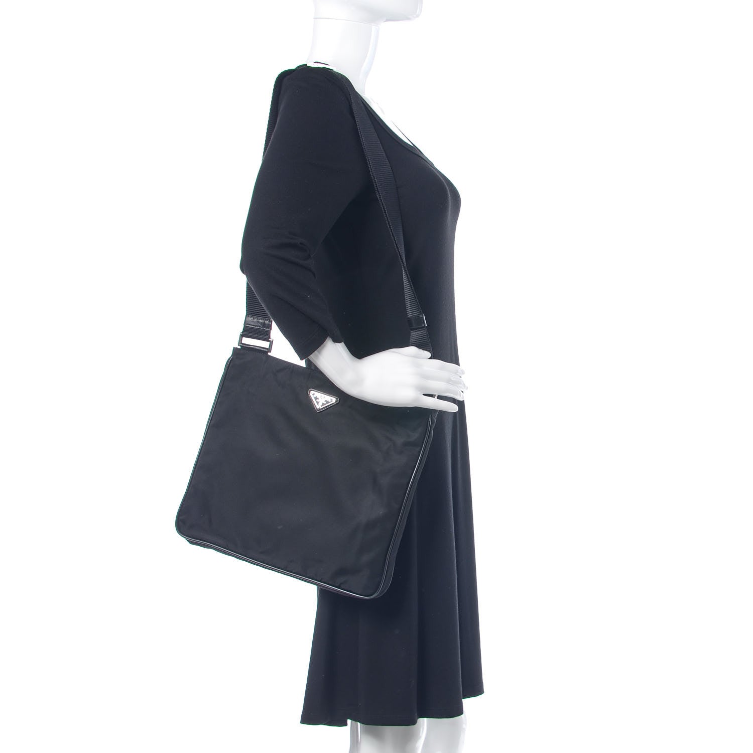 Prada Nylon Flat Messenger Bag Black 2 of 10
