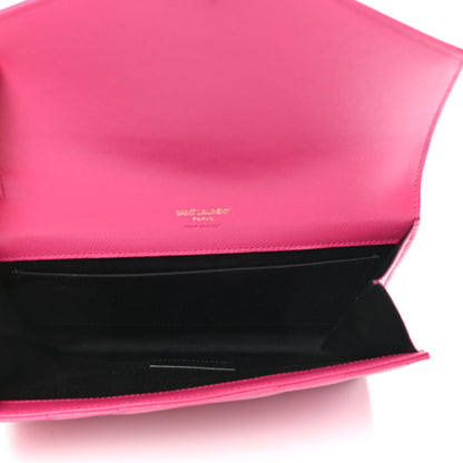 Saint Laurent Grain De Poudre Matelasse Chevron Monogram Envelope Clutch Fresh Fuxia 5 of 9