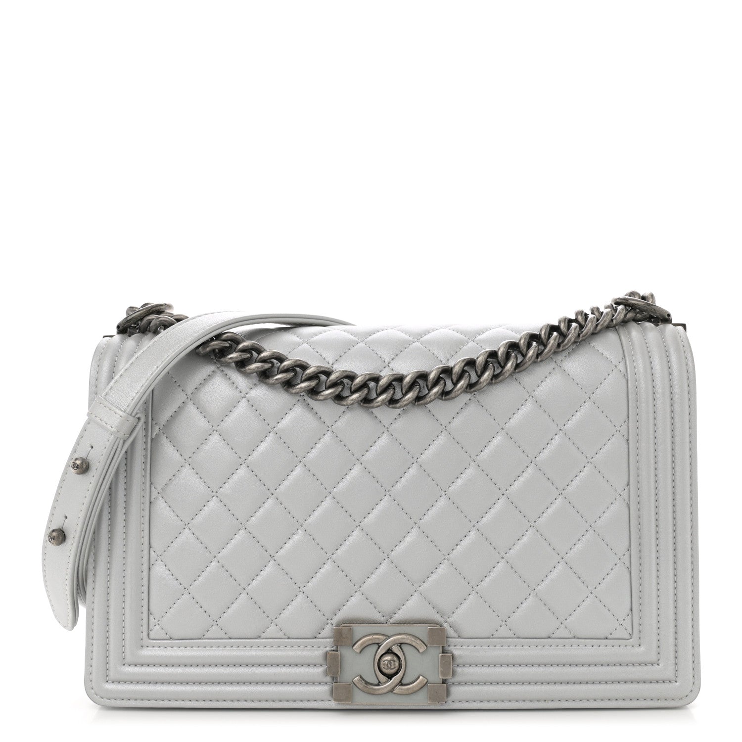 Chanel Metallic Calfskin Quilted New Medium Plexiglass Boy Flap Silver 1 of 12