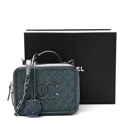 Chanel Iridescent Caviar Quilted Medium CC Filigree Vanity Case Dark Turquoise 11 of 11