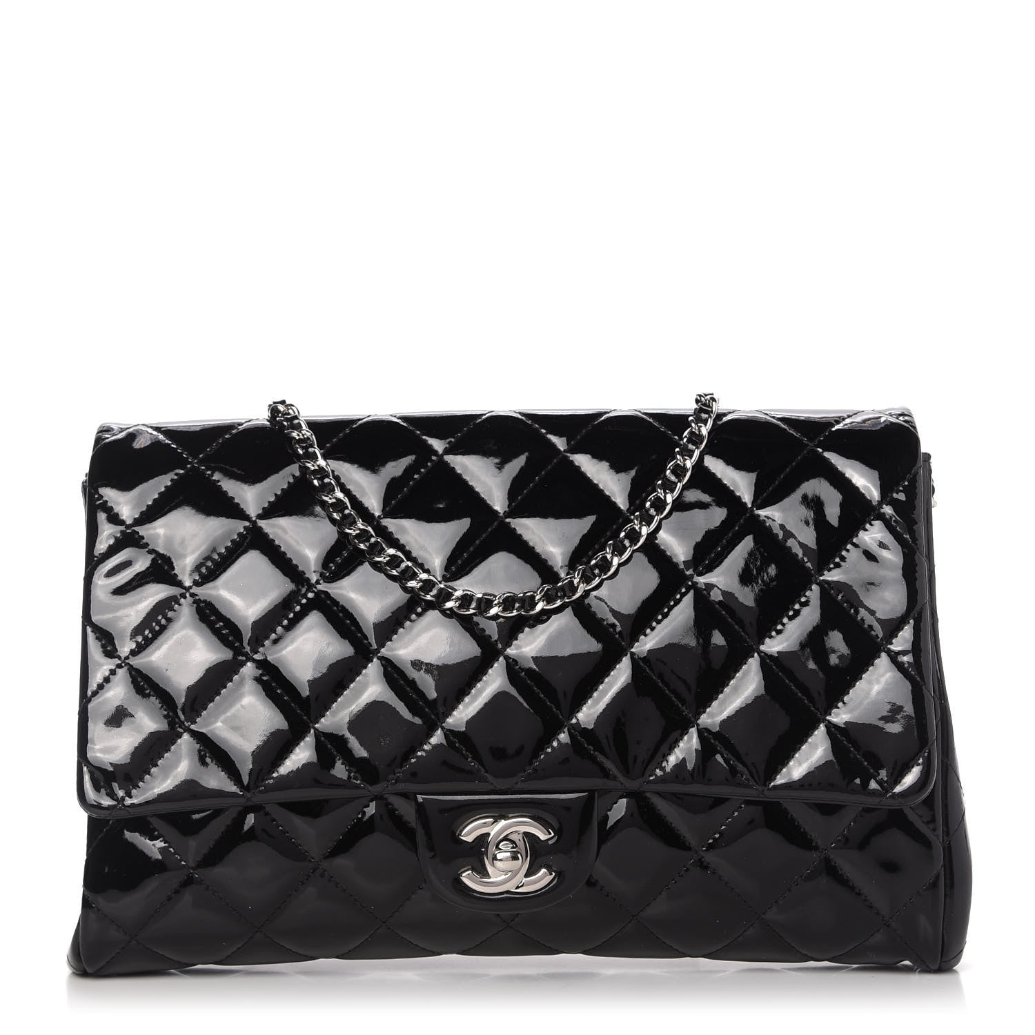 Chanel Patent Quilted Clutch with Chain Flap Black 1 of 10