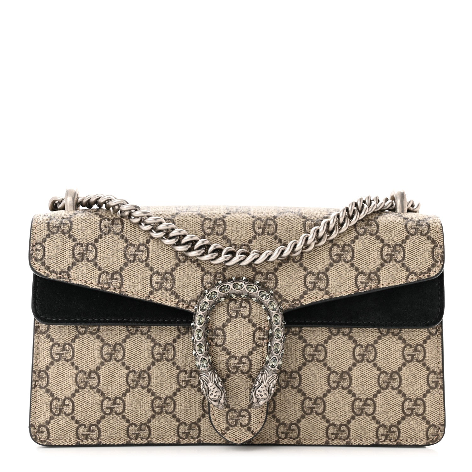 Gucci GG Supreme Monogram Suede Crystal Small Dionysus Shoulder Bag Beige Ebony Black 1 of 10