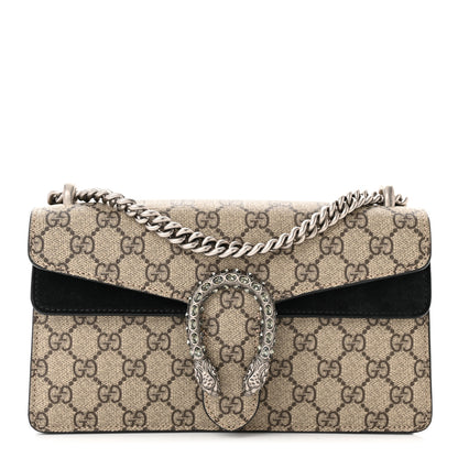 Gucci GG Supreme Monogram Suede Crystal Small Dionysus Shoulder Bag Beige Ebony Black 1 of 10