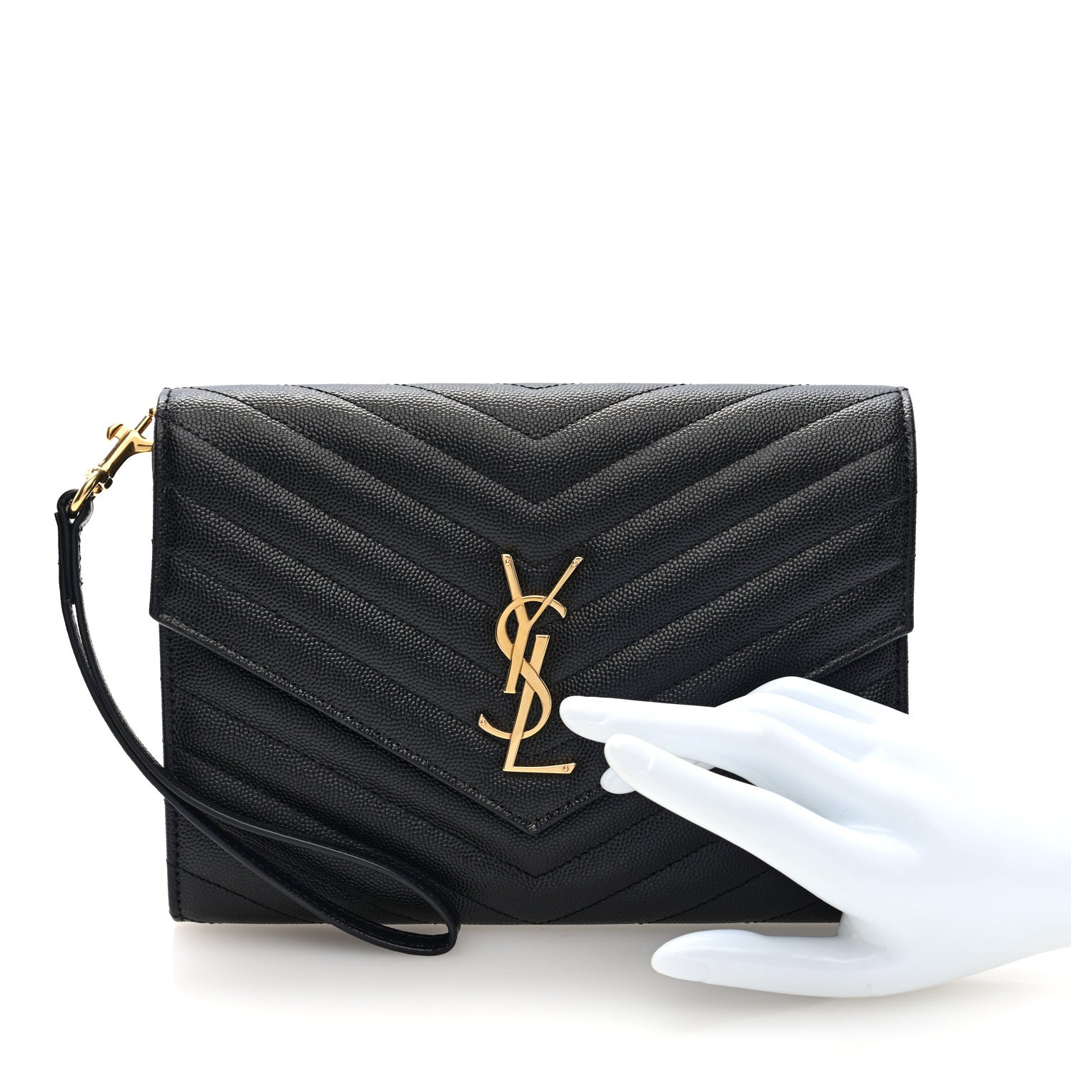 Saint Laurent Grain De Poudre Matelasse Chevron Monogram Envelope Clutch Black 2 of 6