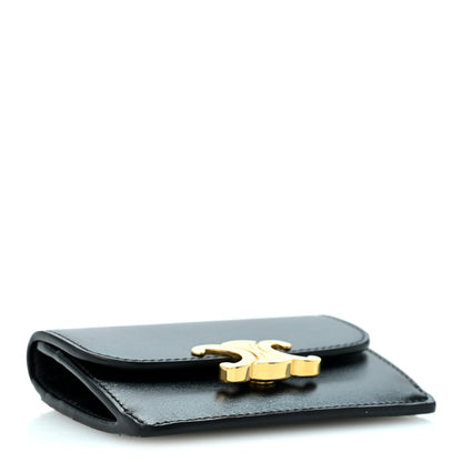 Celine Shiny Calfskin Triomphe Flap Card Holder Black 4 of 11