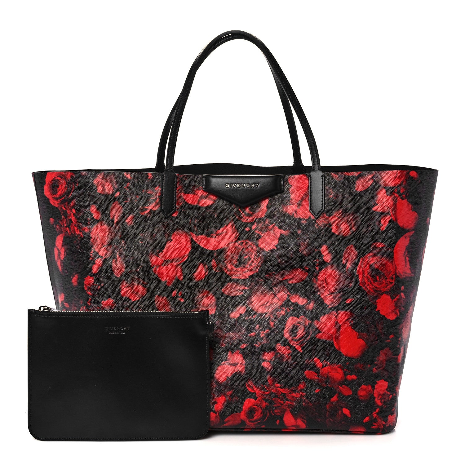 Givenchy Textured Coated Canvas Floral Print Large Antigona Tote Black Red 1 of 8